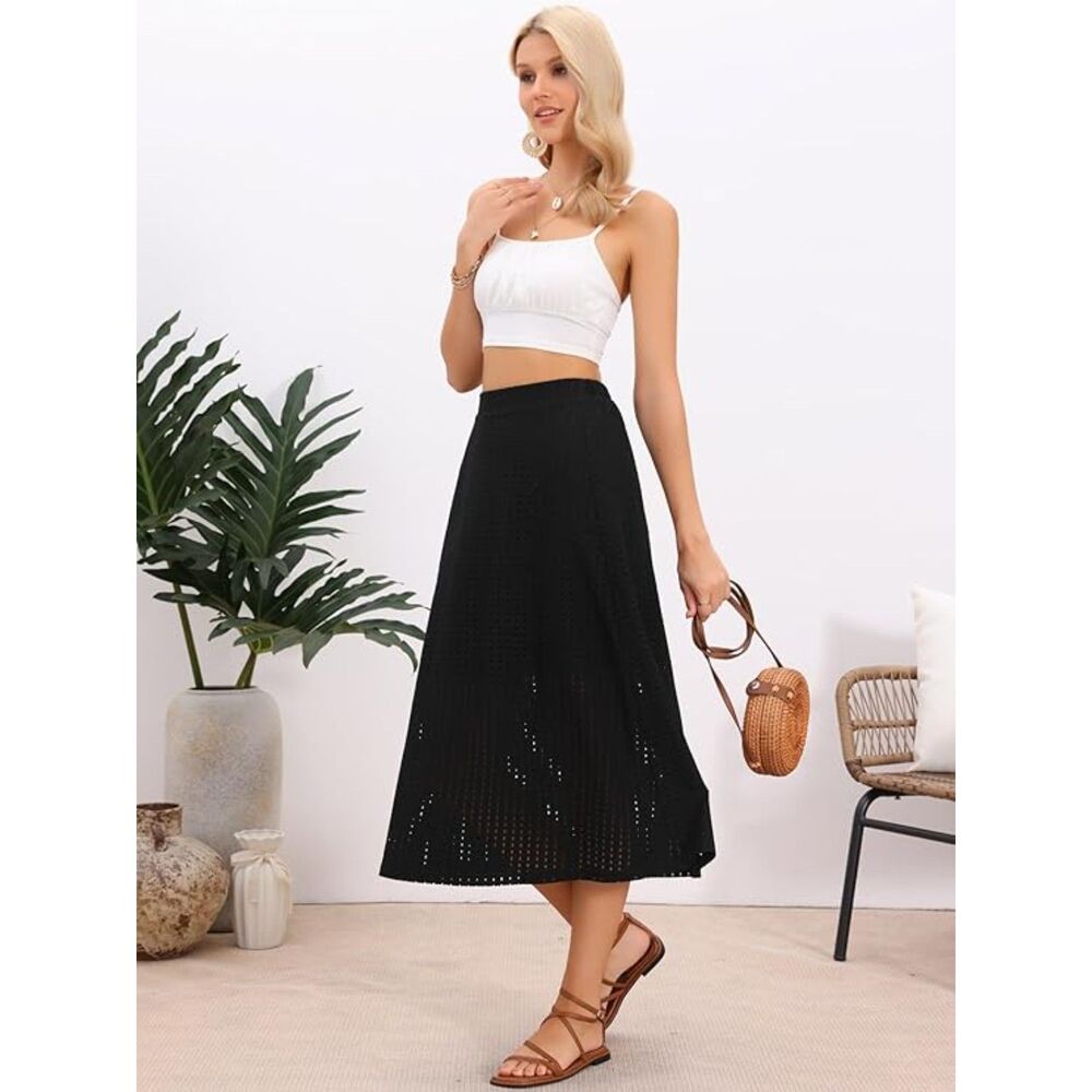High Waist Eyelet Beach Midi Skirt, 7E-199B004 - Picture 3 of 3